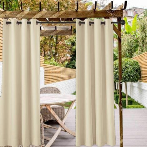 Waterproof Outdoor Curtains, Blackout Thermal Insulated Curtains for Gazebo, Garden Shelter, Pergola, Porch, 132 X 213 Cm, Beige