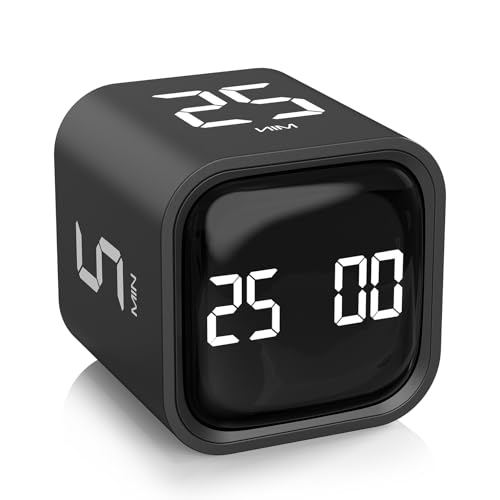 Rotating Pomodoro Timer 5, 25, 10 50 Minutes Preset, Desk Productivity Flip Timer, Adhd Tool Cube Countdown Stopwatch, Vibration/high/low Volume/custom Modes, for Work, Study, Back to School, Kitchen