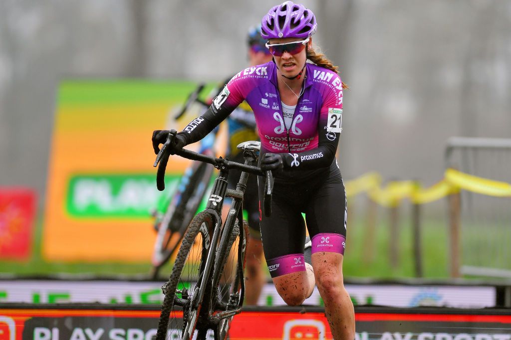 RIJKEVORSEL BELGIUM NOVEMBER 22 Ruby West of Canada and Proximus AlphaMotorhomes Doltcini CT during the 9th Superprestige Merksplas 2020 Women Elite SuperprestigeCX SPMerksplas CX on November 22 2020 in Rijkevorsel Belgium Photo by Luc ClaessenGetty Images