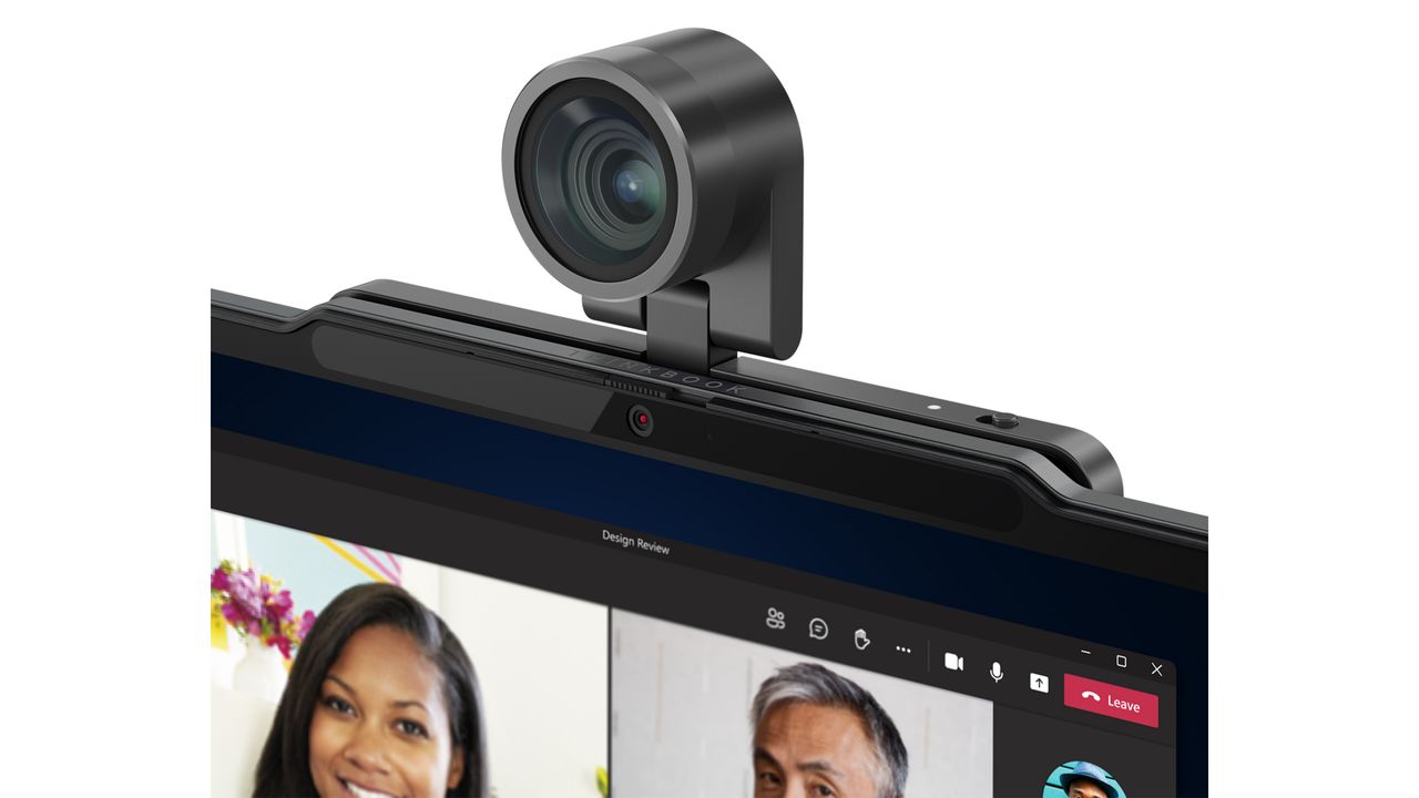 Lenovo Magic Bay 4K Webcam for ThinkBook 16p (Gen 4), seen attached to laptop.