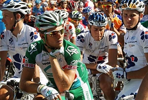 Thor Hushovd (Credit Agricole) awaits the start of stage 16. The French teams staged a protest, and started the race minutes after the rest of the peloton following news of Vinokourov's doping positive
