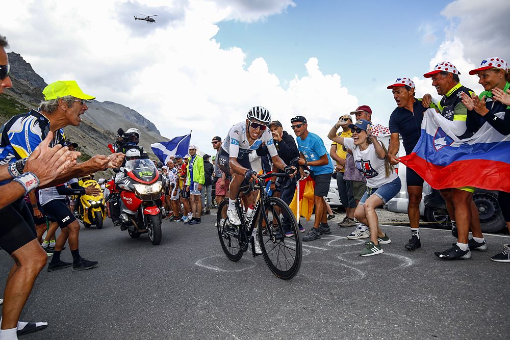 Egan Bernal (Team Ineos) attacks on the Col du Galibier