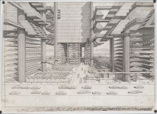 Paul Rudolph_Perspective drawing of the lower Manhattan Expressway