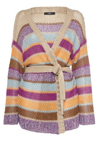 Weekend Max Mara Kabala Belted Stripe Linen Knit Cardigan