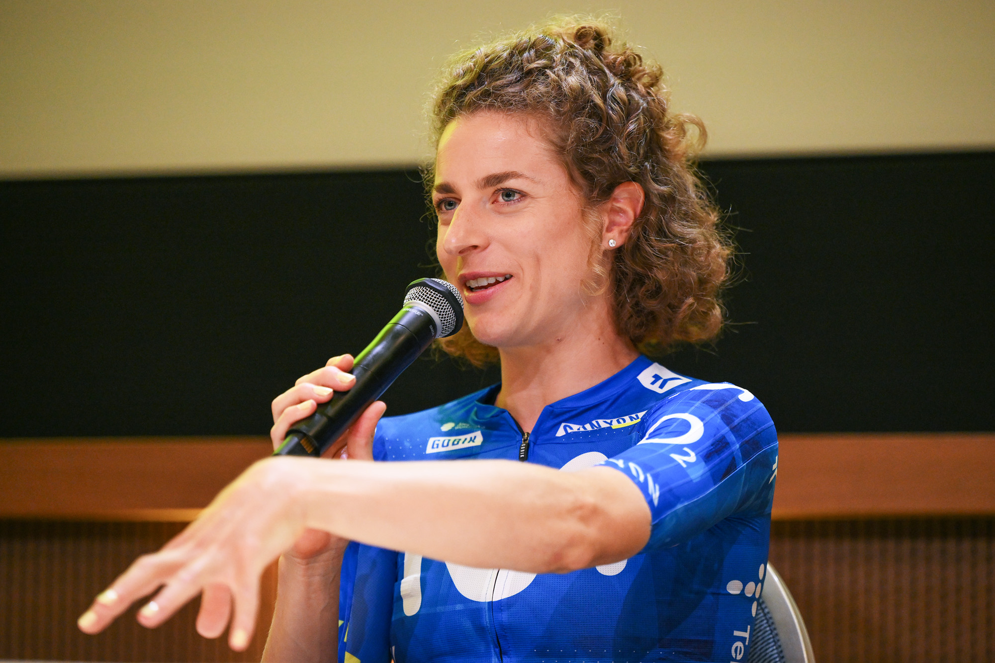 LAUSANNE - JULY 31: Marlen Reusser of Switzerland and Team Movistar meets the media press during the 5th Tour de France Femmes 2026, Press conference / #UCIWWT / on July 31, 2026 in Lausanne, France.  (Photo by Alex Broadway/Getty Images)