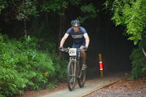Tasmanian rider Johnathon Pitt exits the Spray Tunnel on the Zeehan Time Trial stage.