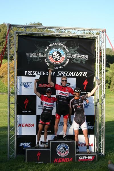 The men's triple crown podium (l-r): Sid Taberlay, Max Plaxton and Geoff Kabush.