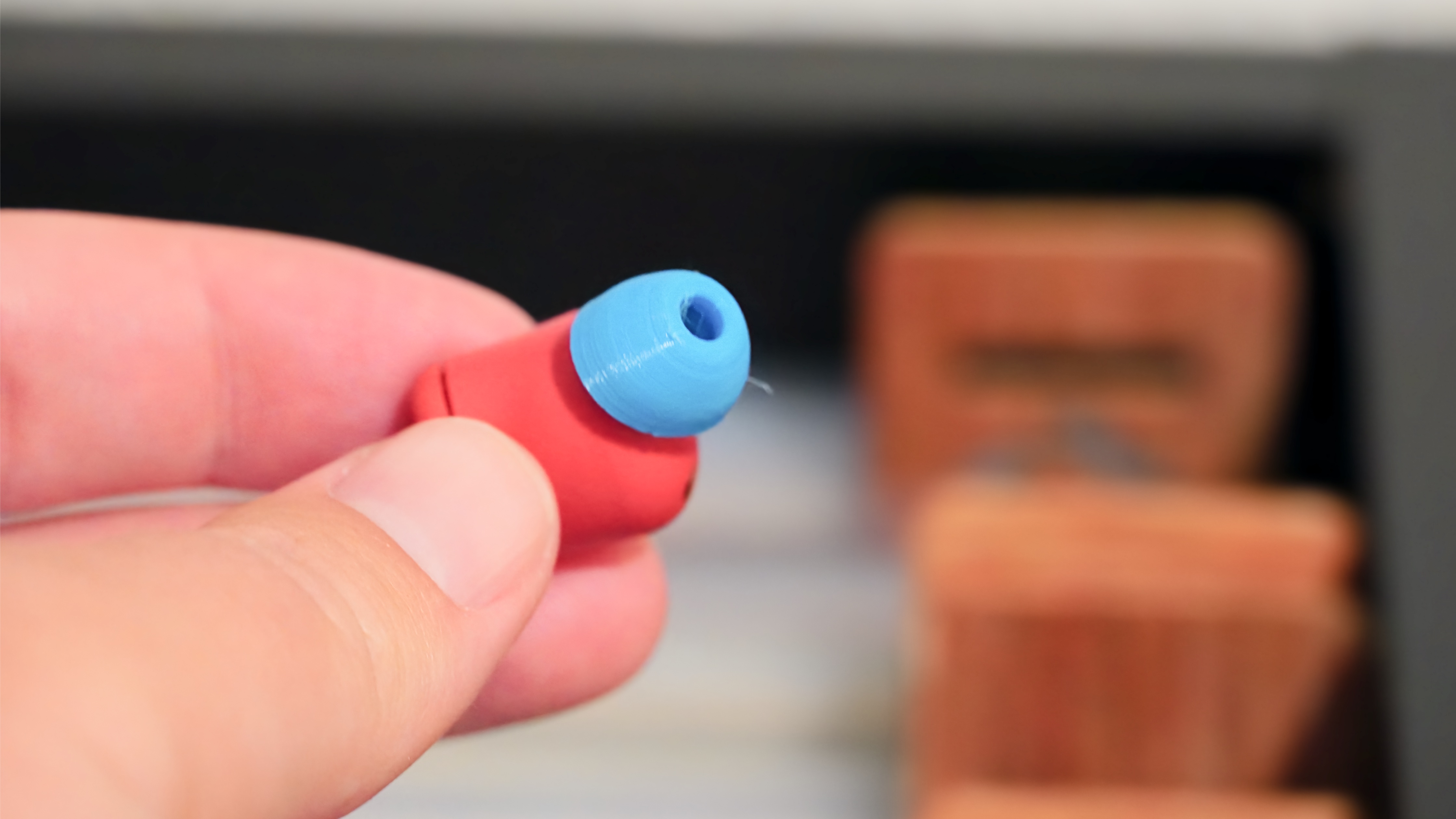 Replacement ear tips made using a Bambu Lab A1 Mini printer.