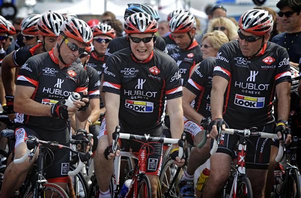 Bernard Hinault, Prince Albert and Eddy Merckx out for a ride in Monaco.