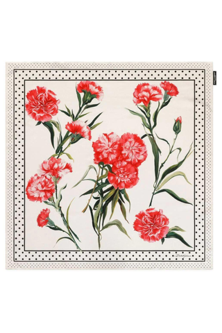 silk scarf with floral and polka dot pattern on a white background