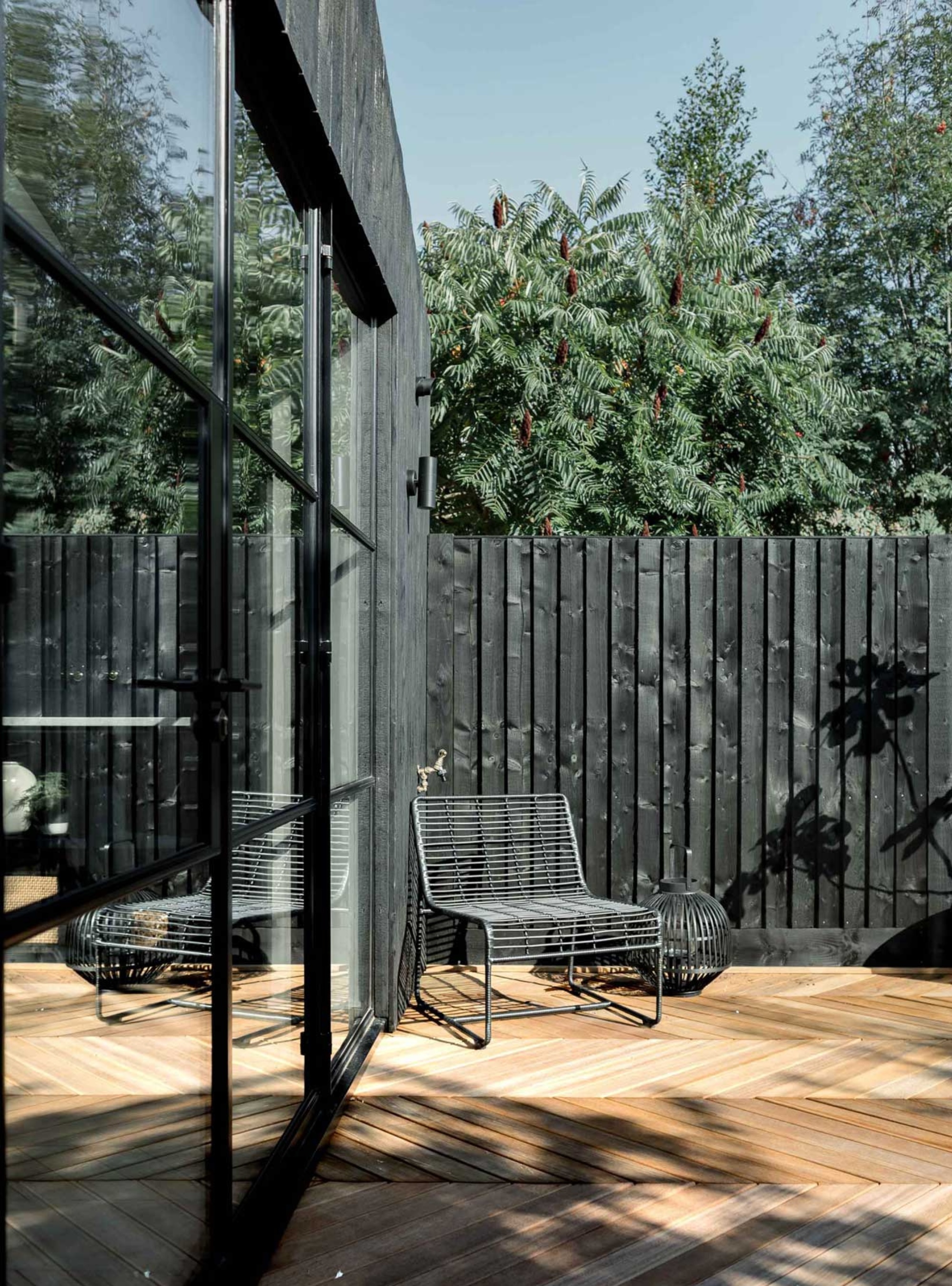 courtyard garden with black fencing for privacy screening