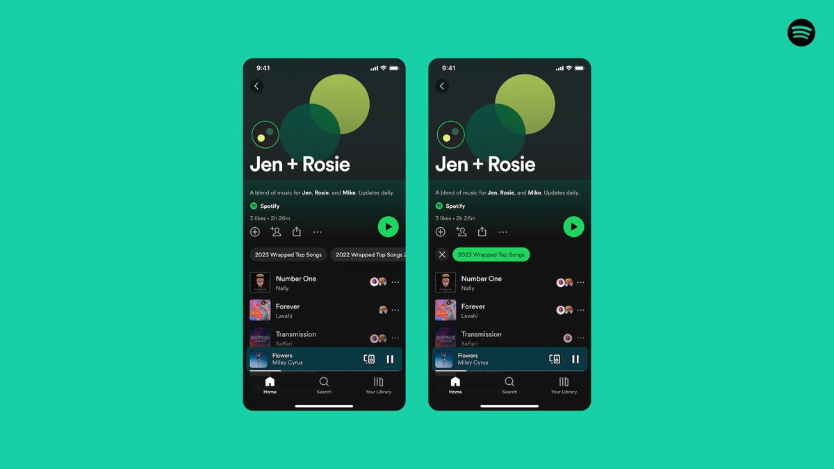 Screenshots of the Spotify Blend feature on mobile