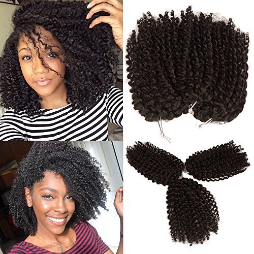 Kinky Curly Crochet Hair 8 Inch Short Marlybob Jerry Curl Natural Black Color Afro Twist Soft Synthetic Braiding Extention for Women(1b)