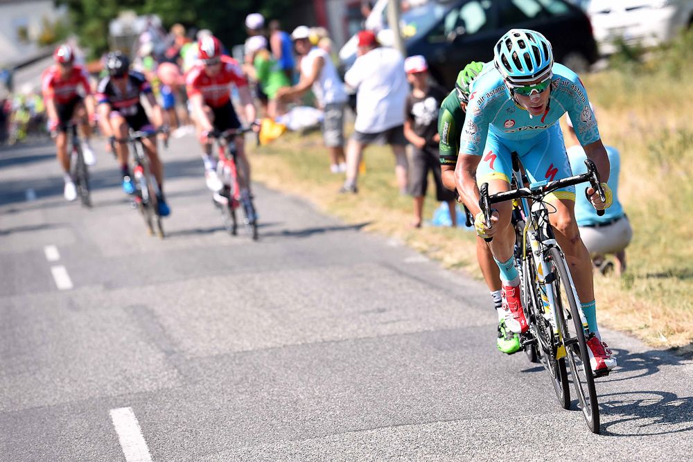 An Astana rider attacks.