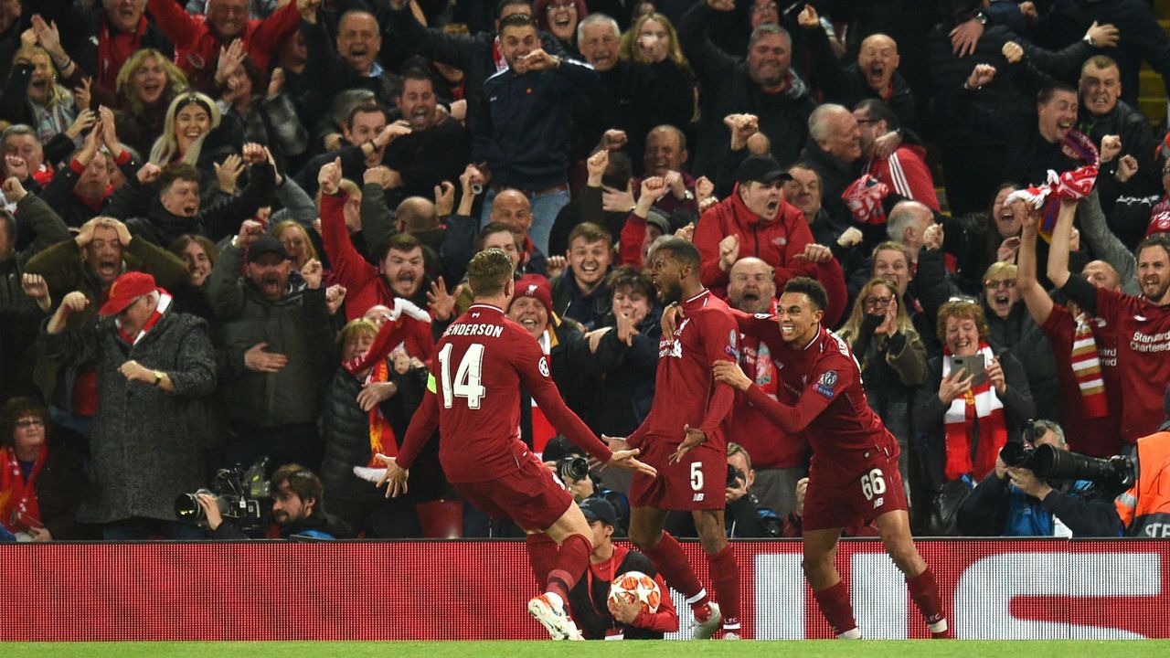 Georginio Wijnaldum (centre) scored twice in Liverpool’s 4-0 win against Barcelona 