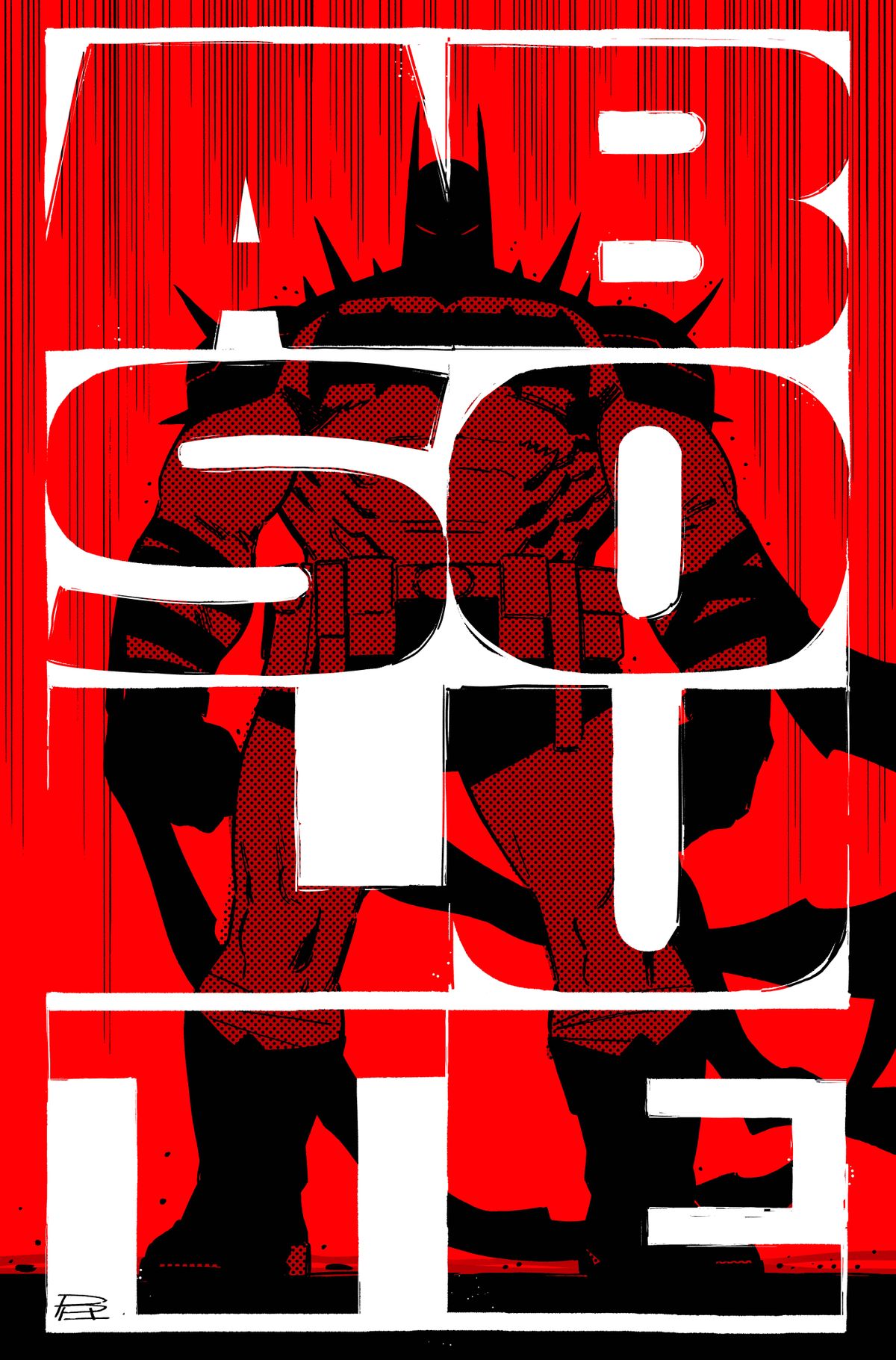 Bruno Redondo's variant cover for Absolute Batman #8 shows Batman in black and read with the word ABSOLUTE in huge letters.