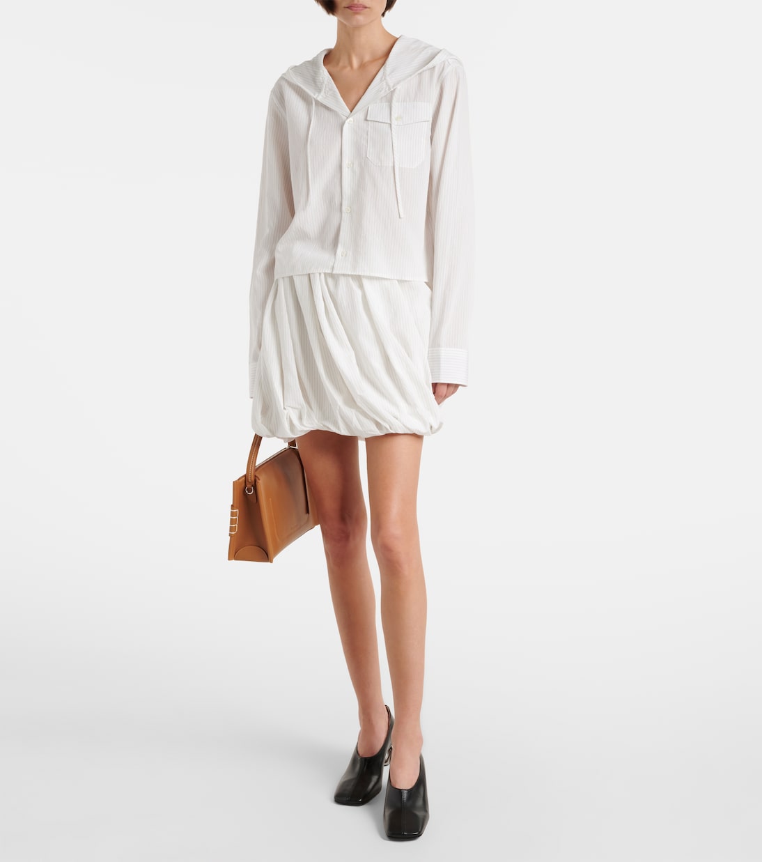 Gathered Pinstripe Balloon Miniskirt