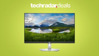 Dell S2721D monitor on light green background with 'techradar deals' text overlay