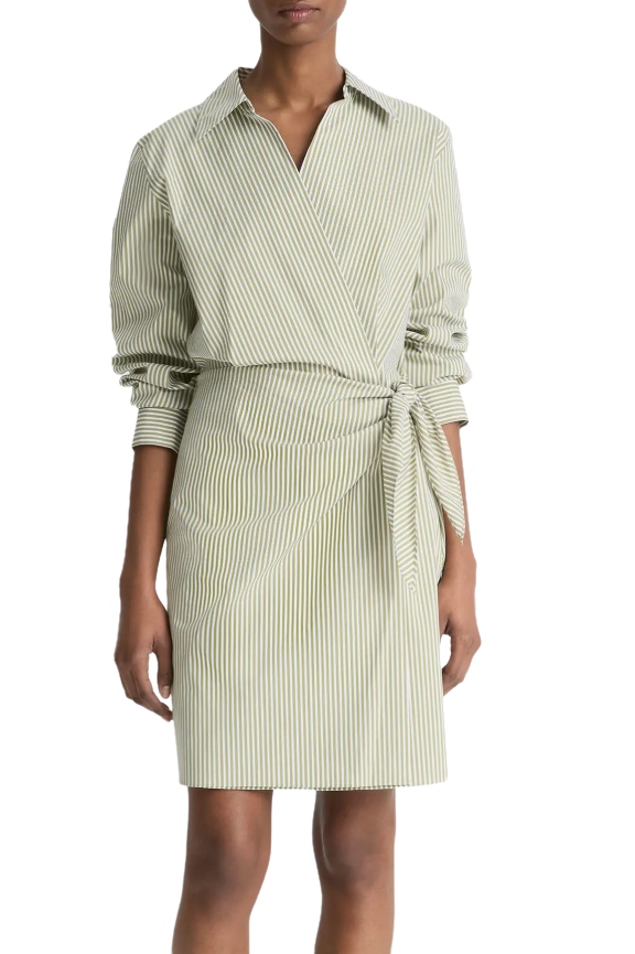 Furrow Stripe Long Sleeve Wrap Shirtdress