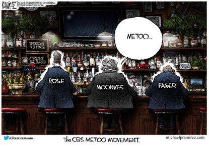 Editorial cartoon U.S. CBS #MeToo movement sexual assault scandals Charlie Rose Jeff Fager Les Moonves