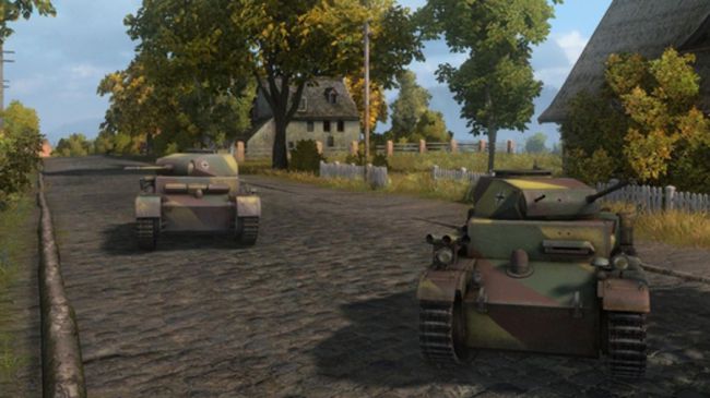 Two tanks on a road in World of Tanks