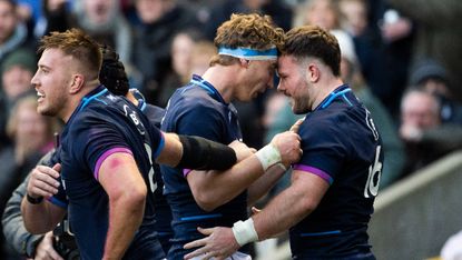 Scotland's Jamie Ritchie celebrates with Ewan Ashman 