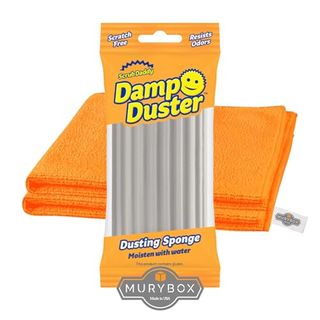 Ribbed gray Sponge Daddy Damp Duster Sponge in orange plastic paclage with window to see the item inside