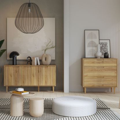 living room with cabinet and drawers