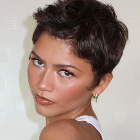 Zendaya wearing a new, shorter pixie cut before the Louis Vuitton Spring/Summer 27 show in Paris