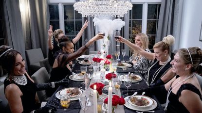 the real housewives of new york city at a dinner party