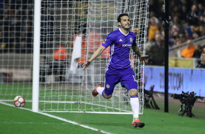 Pedro celebrates his goal against Wolves