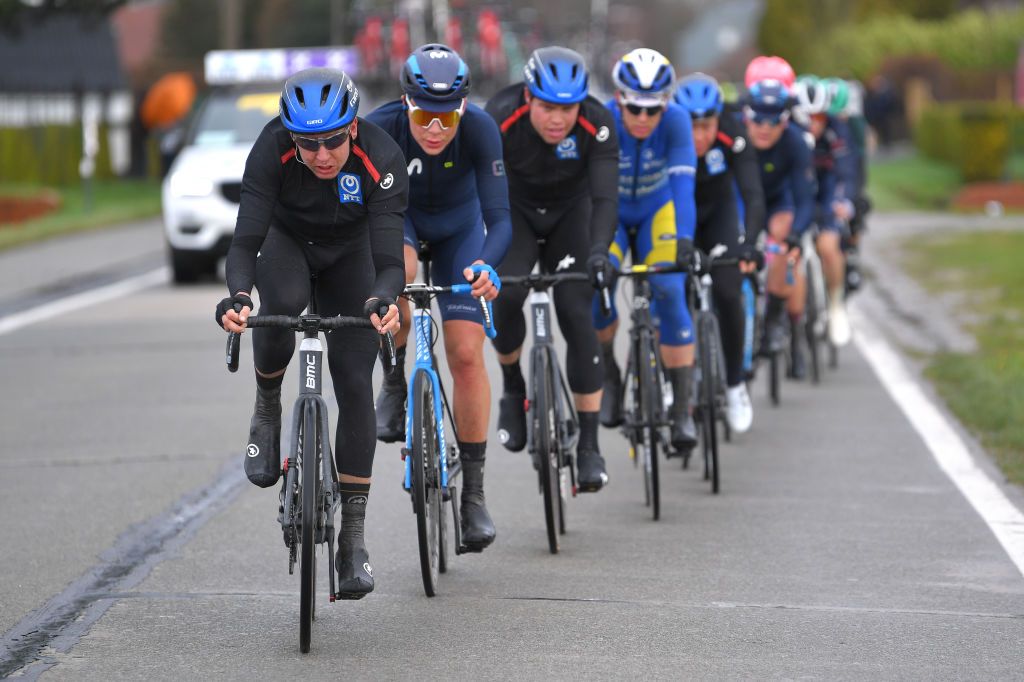 NINOVE BELGIUM FEBRUARY 29 Michael Valgren Andersen of Denmark and NTT Pro Cycling Team Peloton Rain during the 75th Omloop Het Nieuwsblad 2020 Men Race a 200km race from Ghent to Ninove OmloopHNB OHN20 on February 29 2020 in Ninove Belgium Photo by Tim de WaeleGetty Images