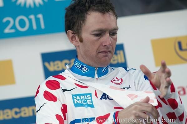 R&eacute;mi Pauriol (FDJ) dons the polka dot jersey in Paris-Nice