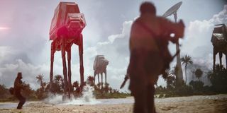 Rebels charging towards AT-ATs in Rogue One