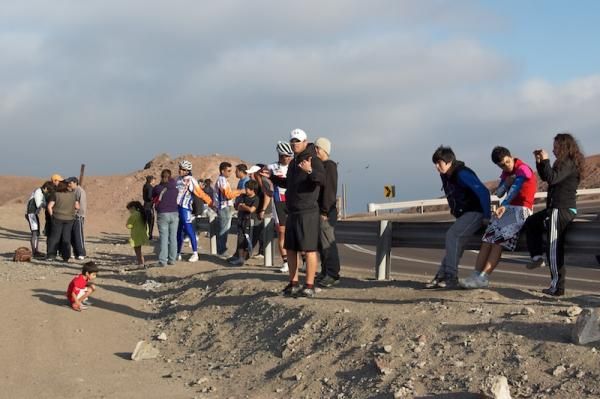 Fans wait the race on the main climb.