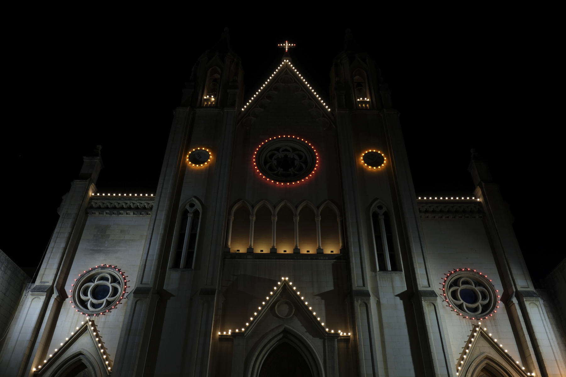 Cathedral exterior at night
