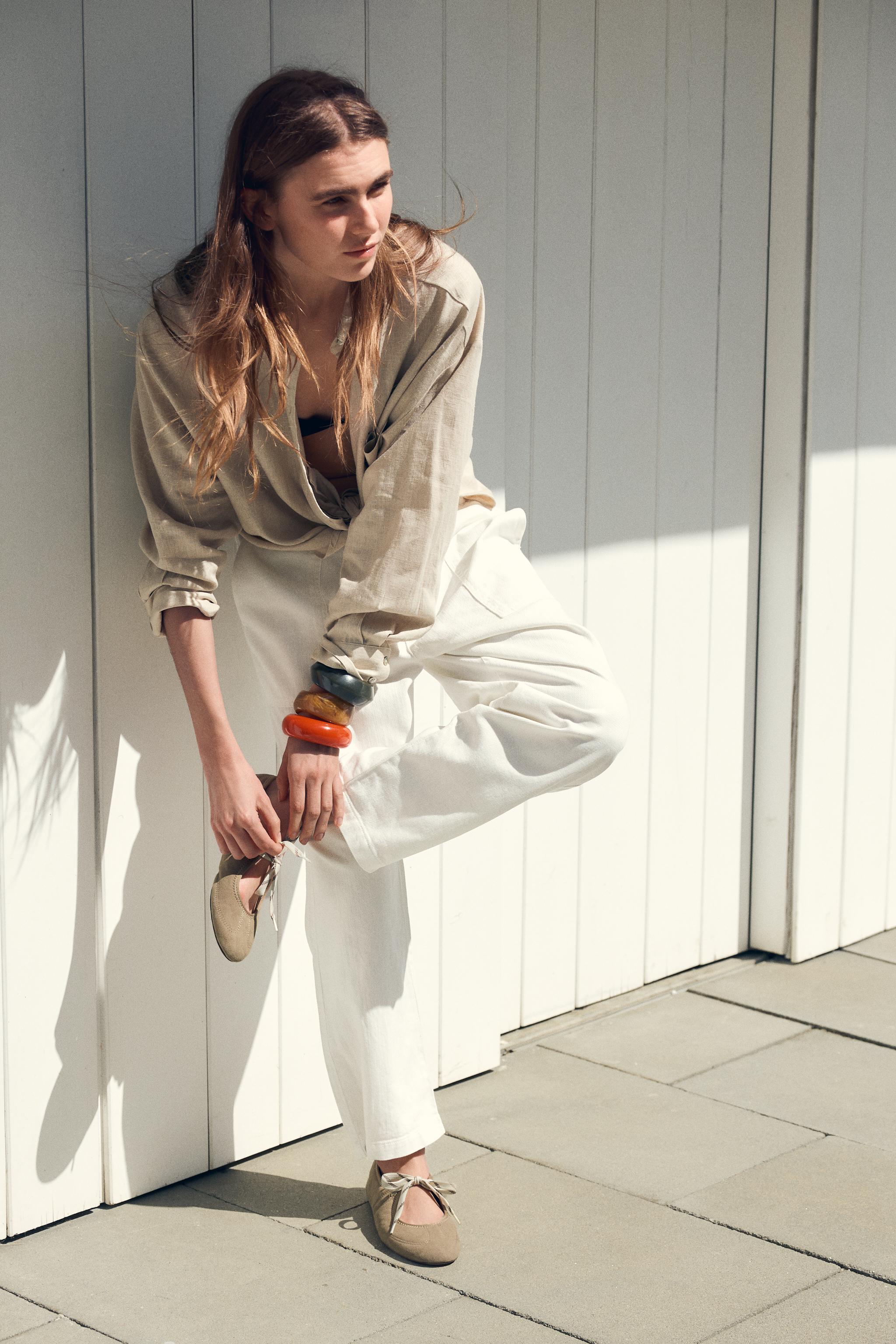 Split Suede Lace-Up Ballerinas