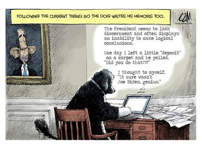 Obama cartoon Bo dog memoir