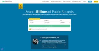 The TruthFinder search bar, offering a search for billions of public records and a message from the TruthFinder CTO.