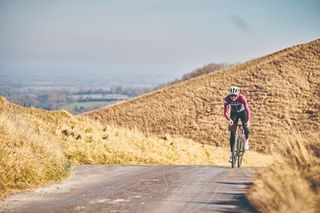 rider in spring clothing on a sunny but cold day