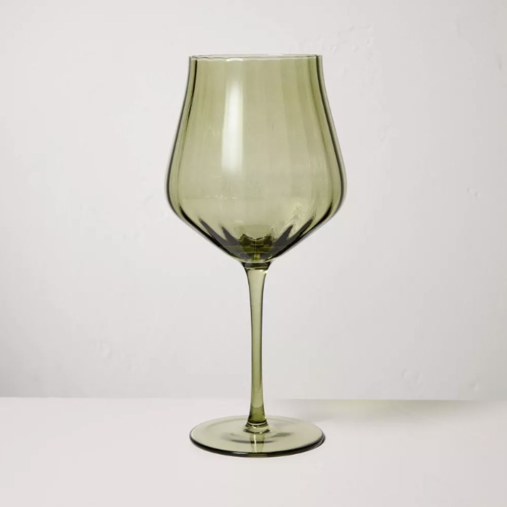 Green textured wine glass