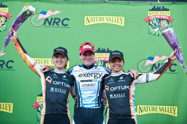 Leah Kirchmann (Optum p/b Kelly Benefit Strategies), Theresa Cliff-Ryan (Exergy TWENTY12), and Carmen Small (Optum p/b Kelly Benefit Strategies)