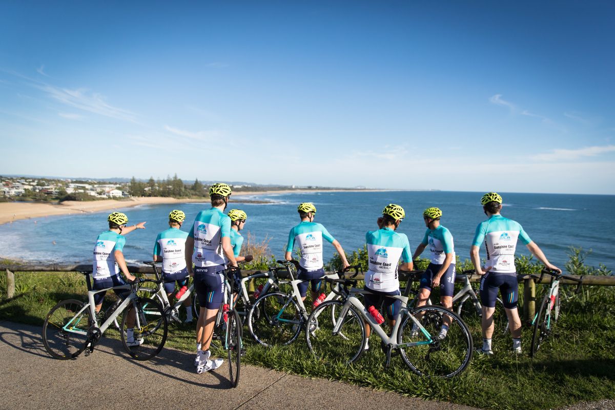 The ACA-Ride Sunshine Coast team take in the view at Alex Heads