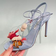@threadsstyling aquazurra light blue marea heeled sandals embellished with raffia sea creatures