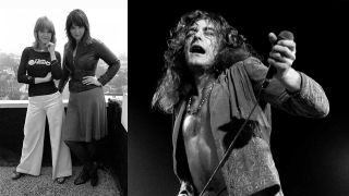 Ann and Nancy Wilson from Heart pictured on a rooftop and Robert Plant onstage