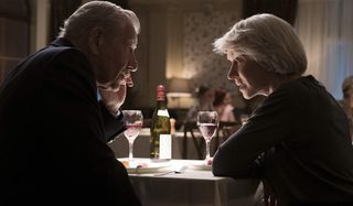 The Good Liar Ian McKellan and Helen Mirren having a discussion over some wine