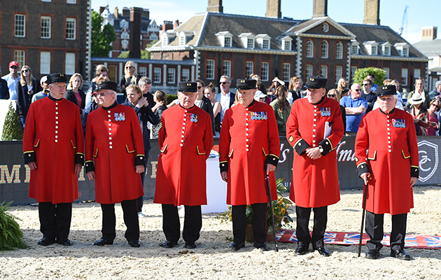 Dressed to impress: the Chelsea Pensioners were out in force to enjoy the action in their back garden at the Royal Hospital Chelsea, in the centre of the captial