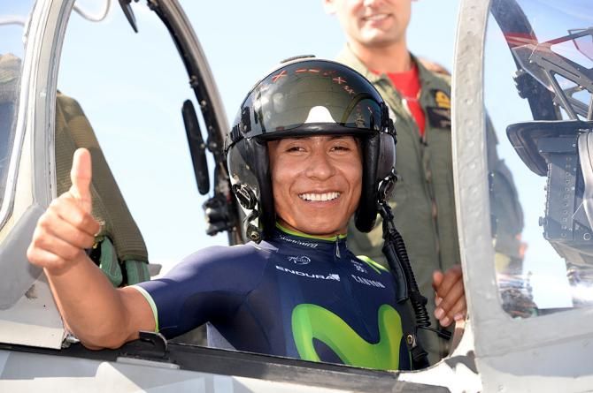 Nairo Quintana (Movistar) having a little fun before the start of stage 3
