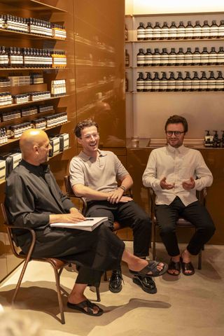 Aesop Via del Corso Rome store opening event with Dal Chodha, Jackob Sprenger and Jean Phillippe Bonnefoi