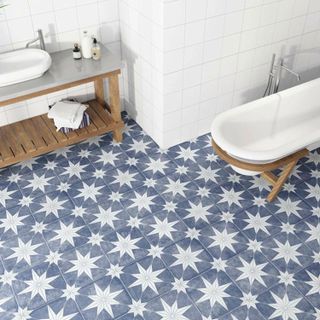 blue and white ceramic bathroom floor tiles